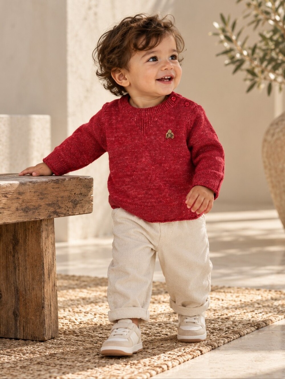 Baby Gap Red Marled Knit Sweater 6-12M Teddy Bear Embroidered Pullover
